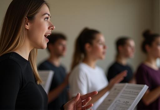 Student practicing vocal exercises with instructor