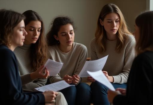 Actors rehearsing a scene from a script